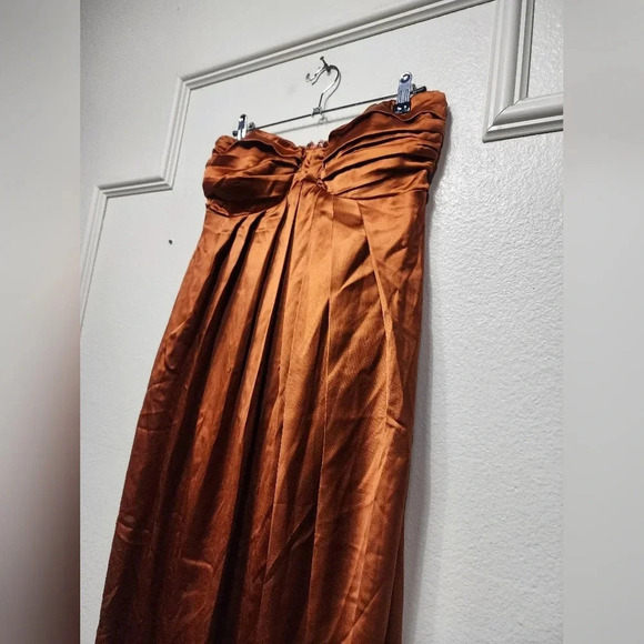 Lulus Memorable Entrance Rust Orange Strapless Satin Maxi Dress Wedding Party - Picture 8 of 9